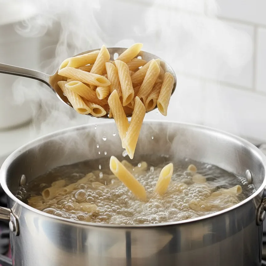 Ziti pasta boiling in pot for baked ziti recipe no meat.