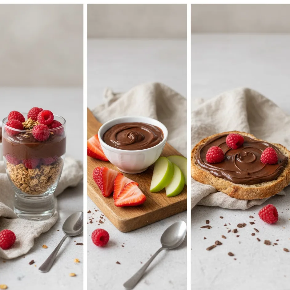 Cottage cheese chocolate mousse served as parfait, fruit dip, and toast spread.