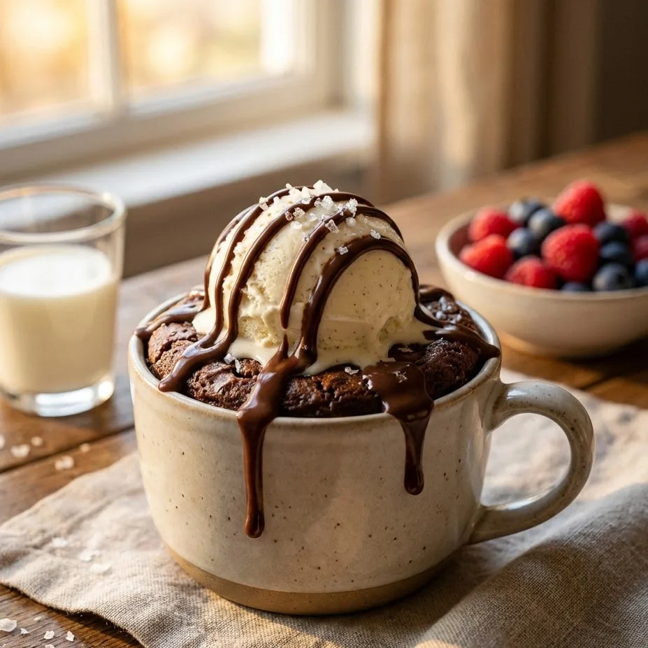 Greasing a microwave-safe mug to prepare it for a mug brownie recipe.